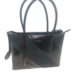 Kate Spade New York Eva Black Mixed Material Top Zip Satchel w/ Crossbody Strap